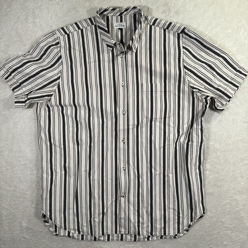 House of St. Clair Marrakech Shirt Large Cream Black Short Sleeve Japanese USA